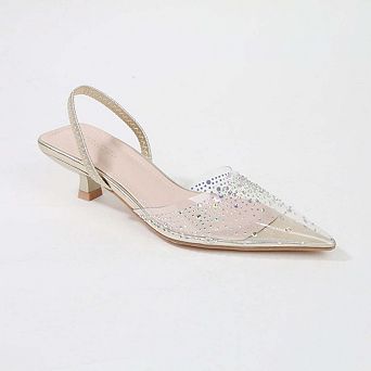 Mabel Clear Rhinestone Kitten Heels