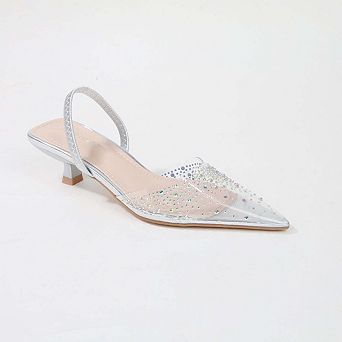 Mabel Clear Rhinestone Kitten Heels