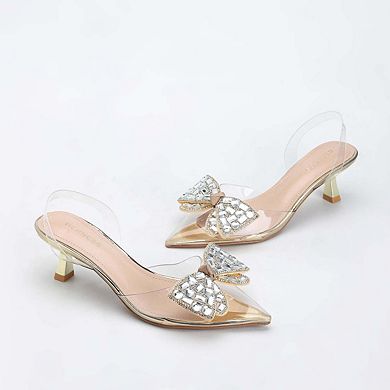 Women's Maxi88 Clear Upper Kitten Heels with Rhinestone Detail
