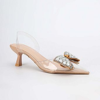 Women's Maxi88 Clear Upper Kitten Heels with Rhinestone Detail