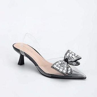 Women's Maxi88 Clear Upper Kitten Heels with Rhinestone Detail