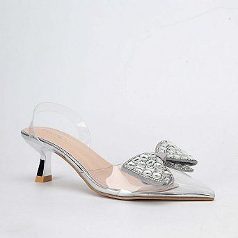 Women's Maxi88 Clear Upper Kitten Heels with Rhinestone Detail