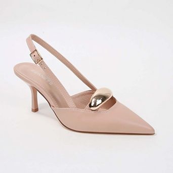 Eltha Slingback Heels with Metallic Dome Accent