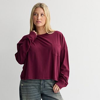 Juniors' Plus Size SO® Boxy Crop Long Sleeve Top