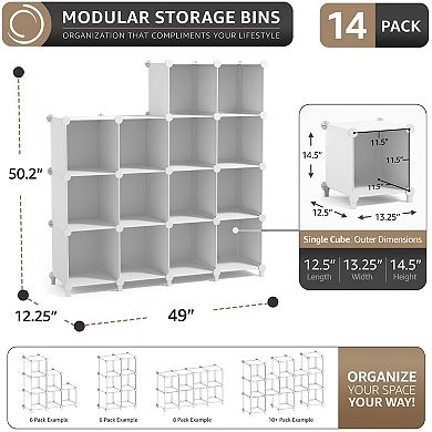 Sorbus 14-Cube Storage Organizer Cubby Shelf for Closet, Toys, Books, and More
