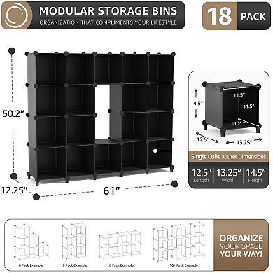 Sorbus 18-Cube Storage Organizer Cubby Shelf for Closet, Toys, Books, and More