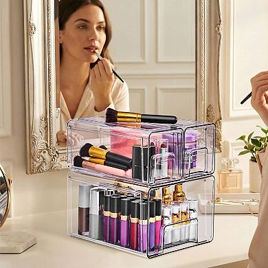 Sorbus Large Clear Stackable Storage Drawers Case with Handles