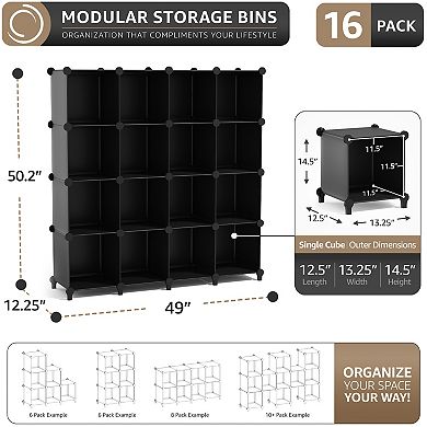 Sorbus 16-Cube Storage Organizer Cubby Shelf for Closet, Toys, Books, and More