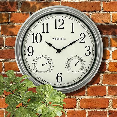Westclox 15.75-Inch Indoor/Outdoor Wall Clock with Temperature & Humidity