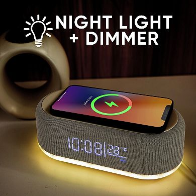 Westclox Fast Wireless Charging Alarm Clock & Wireless Speaker with Night Light