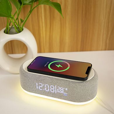 Westclox Fast Wireless Charging Alarm Clock & Wireless Speaker with Night Light