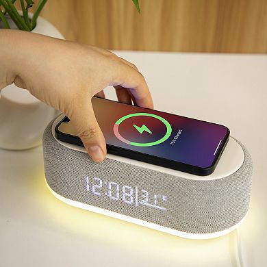 Westclox Fast Wireless Charging Alarm Clock & Wireless Speaker with Night Light
