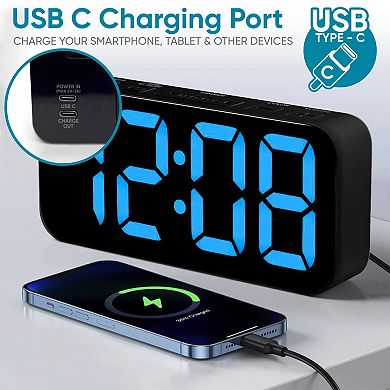 Westclox 2-Inch Digital Color Changing Display Alarm Clock with USB-C Charging