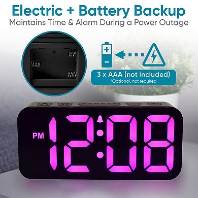 Westclox 2-Inch Digital Color Changing Display Alarm Clock with USB-C Charging
