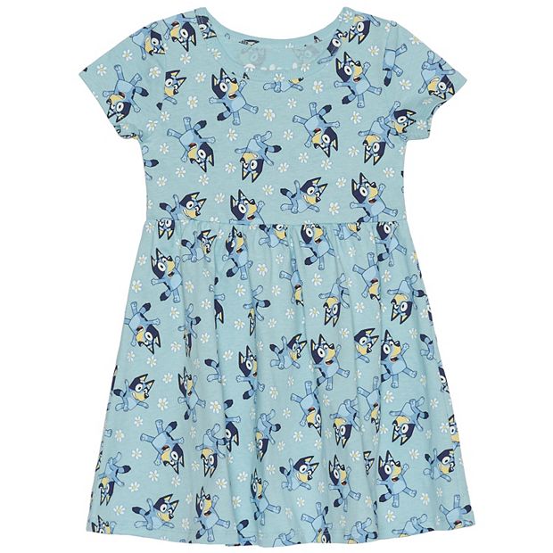 Baby & Toddler Girl Bluey Daisies Allover Print Short Sleeve Dress, Toddler Girl's, Size: 18 Months