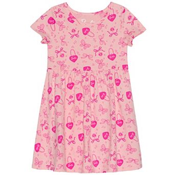 Girls 4-12 Barbie Allover Print Short Sleeve Dress