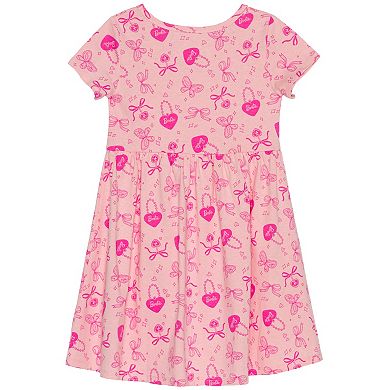 Girls 4-12 Barbie Allover Print Short Sleeve Dress