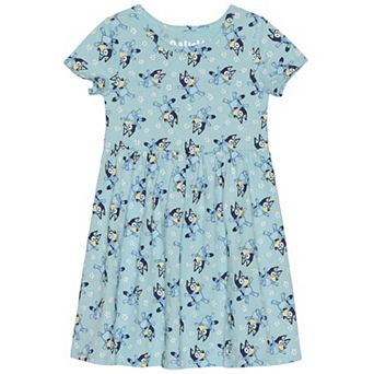 Girls 4-12 Bluey Daisies Allover Print Short Sleeve Dress
