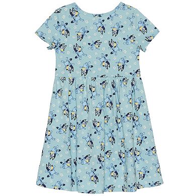 Girls 4-12 Bluey Daisies Allover Print Short Sleeve Dress