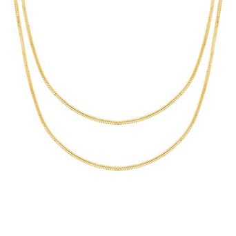 PRIMROSE 14k Gold Flash Plated Double Layer Snake Chain Necklace with Cubic Zirconia Accent