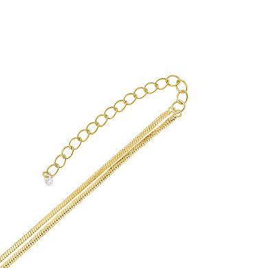 PRIMROSE 14k Gold Flash Plated Double Layer Snake Chain Necklace with Cubic Zirconia Accent