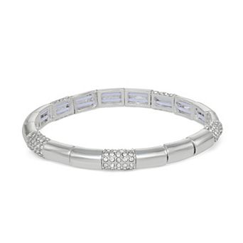 Nine West Silver Tone and Crystal Studded Stretch Bracelet