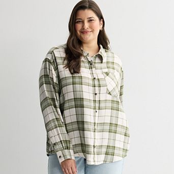 Juniors' Plus Size SO® Boyfriend Flannel Shirt