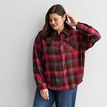 Juniors' Plus Size SO® Boyfriend Flannel Shirt