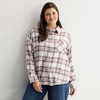 Juniors' Plus Size SO® Boyfriend Flannel Shirt
