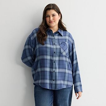 Juniors' Plus Size SO® Boyfriend Flannel Shirt