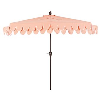 9 ft Scalloped Fringe Market Patio Half Umbrella with Crank, Tilt Button and UV Protection