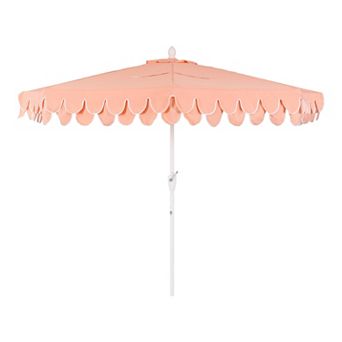 9 ft Scalloped Fringe Market Patio Half Umbrella with Crank, Tilt Button and UV Protection