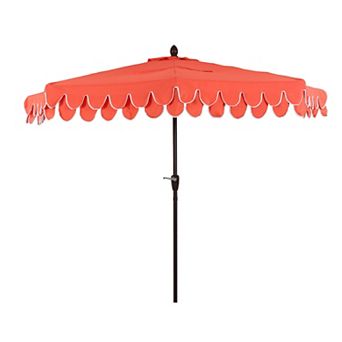 9 ft Scalloped Fringe Market Patio Half Umbrella with Crank, Tilt Button and UV Protection