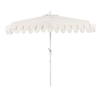 9 ft Scalloped Fringe Market Patio Half Umbrella with Crank, Tilt Button and UV Protection