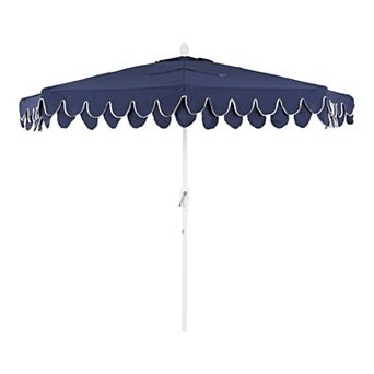 9 ft Scalloped Fringe Market Patio Half Umbrella with Crank, Tilt Button and UV Protection