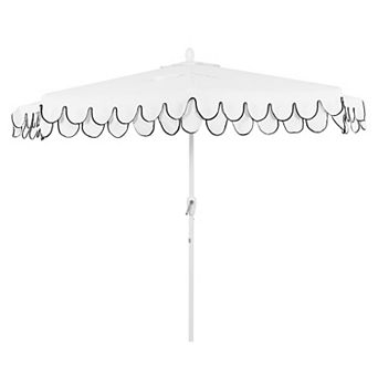 9 ft Scalloped Fringe Market Patio Half Umbrella with Crank, Tilt Button and UV Protection