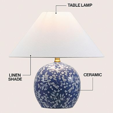 Felice 17.25" Modern Cottage Floral Ceramic Globe LED Table Lamp