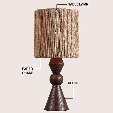 Orbic Taper 23.5" Rustic Cottage Resin/Metal LED Table Lamp with Paper Rope Shade