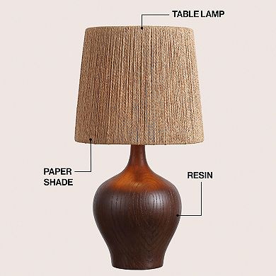 Eben 23" Rustic Farmhouse Resin/Metal Gourd LED Table Lamp with Paper Rope Shade
