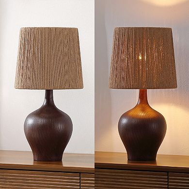 Eben 23" Rustic Farmhouse Resin/Metal Gourd LED Table Lamp with Paper Rope Shade