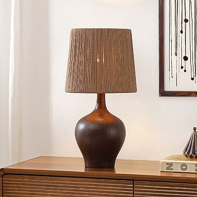Eben 23" Rustic Farmhouse Resin/Metal Gourd LED Table Lamp with Paper Rope Shade