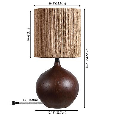 Abram 22.75" Rustic Bohemian Resin/Metal Round Table Lamp with Paper Rope Shade