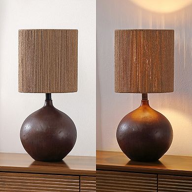 Abram 22.75" Rustic Bohemian Resin/Metal Round Table Lamp with Paper Rope Shade