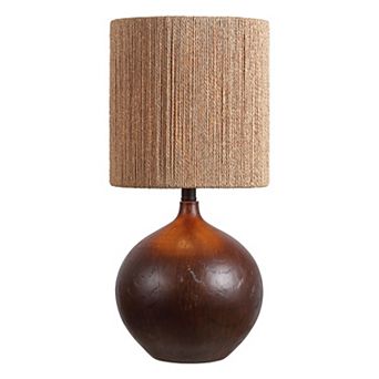 Abram 22.75" Rustic Bohemian Resin/Metal Round Table Lamp with Paper Rope Shade