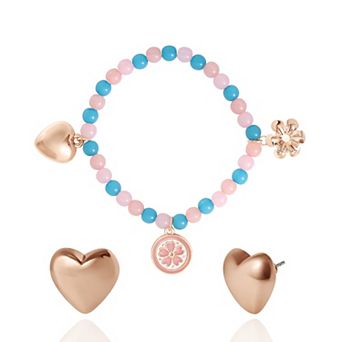 JS Jessica Simpson Pastel Beaded Bracelet & Heart Earrings Set
