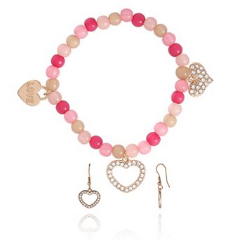 JS Jessica Simpson Pink Heart Charm Bracelet & Earrings Set