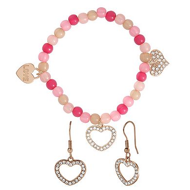 JS Jessica Simpson Pink Heart Charm Bracelet & Earrings Set