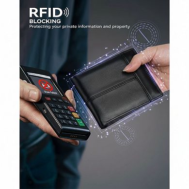 Leather Bifold Wallet with RFID Blocking and Multiple Card Slots