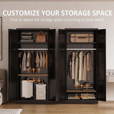 Metal Wardrobe 71" Tall, Cloth-Friendly, Ample Storage, Magnetic Doors, Sturdy