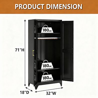 Metal Wardrobe Cabinet 71" Tall, Powder Coated, Sturdy, Easy Assembly